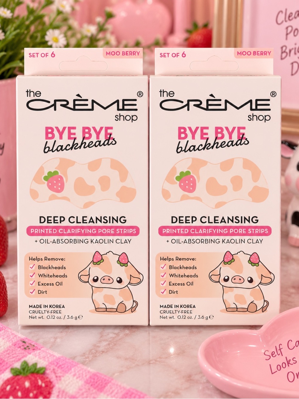 The Crème Shop Bye Bye Blackheads Moo Berry Pore Strips 2-Pack NEW